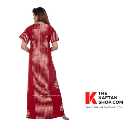 Chilly Red Hand-Dyed Batik 100% Cotton Night Gown - The Kaftan Shop
