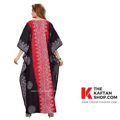 Red &amp; Black Shaded Hand Dyed Batik Cotton Kaftan - The Kaftan Shop