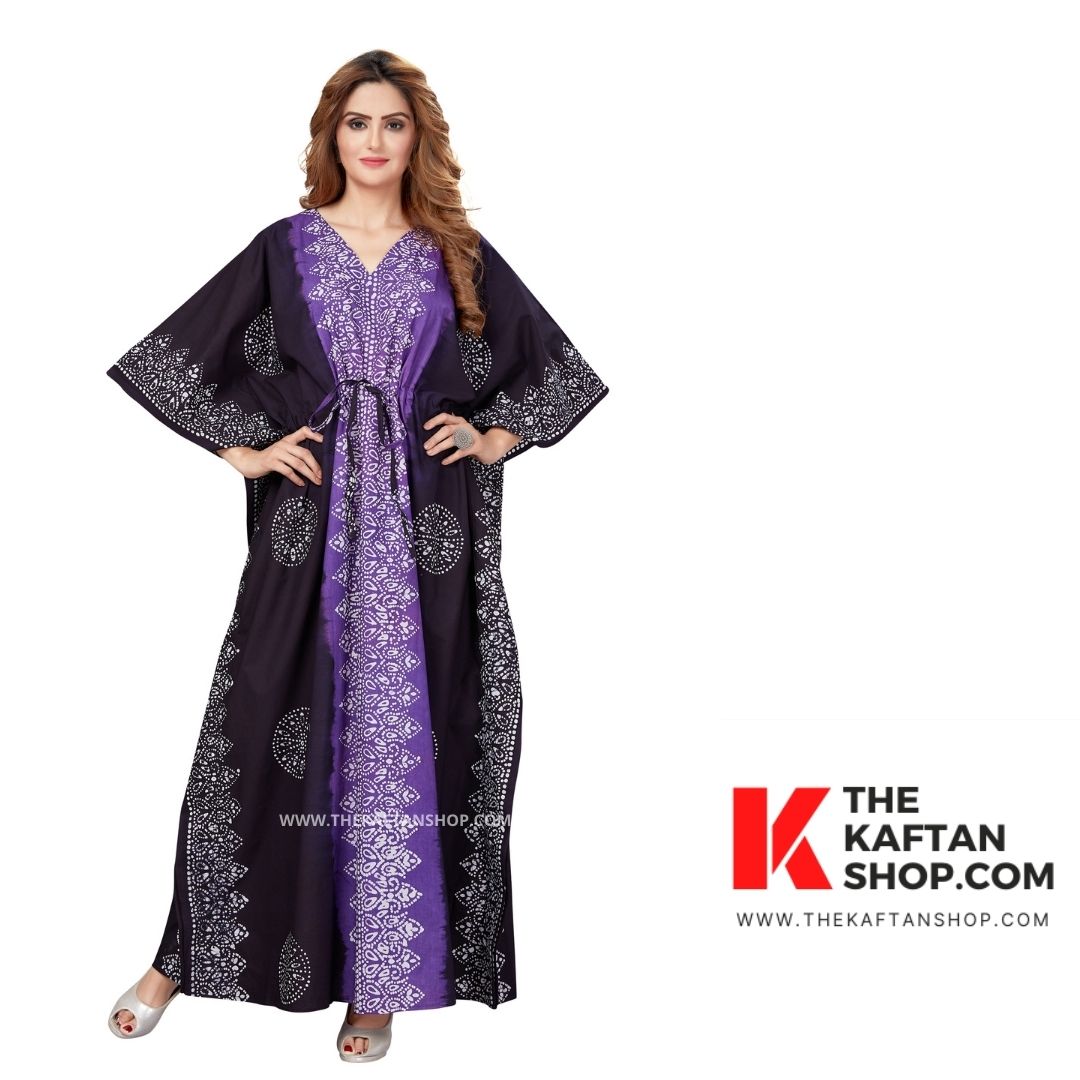 Purple Black Shaded Hand Dyed Batik Cotton Kaftan - Shop Now