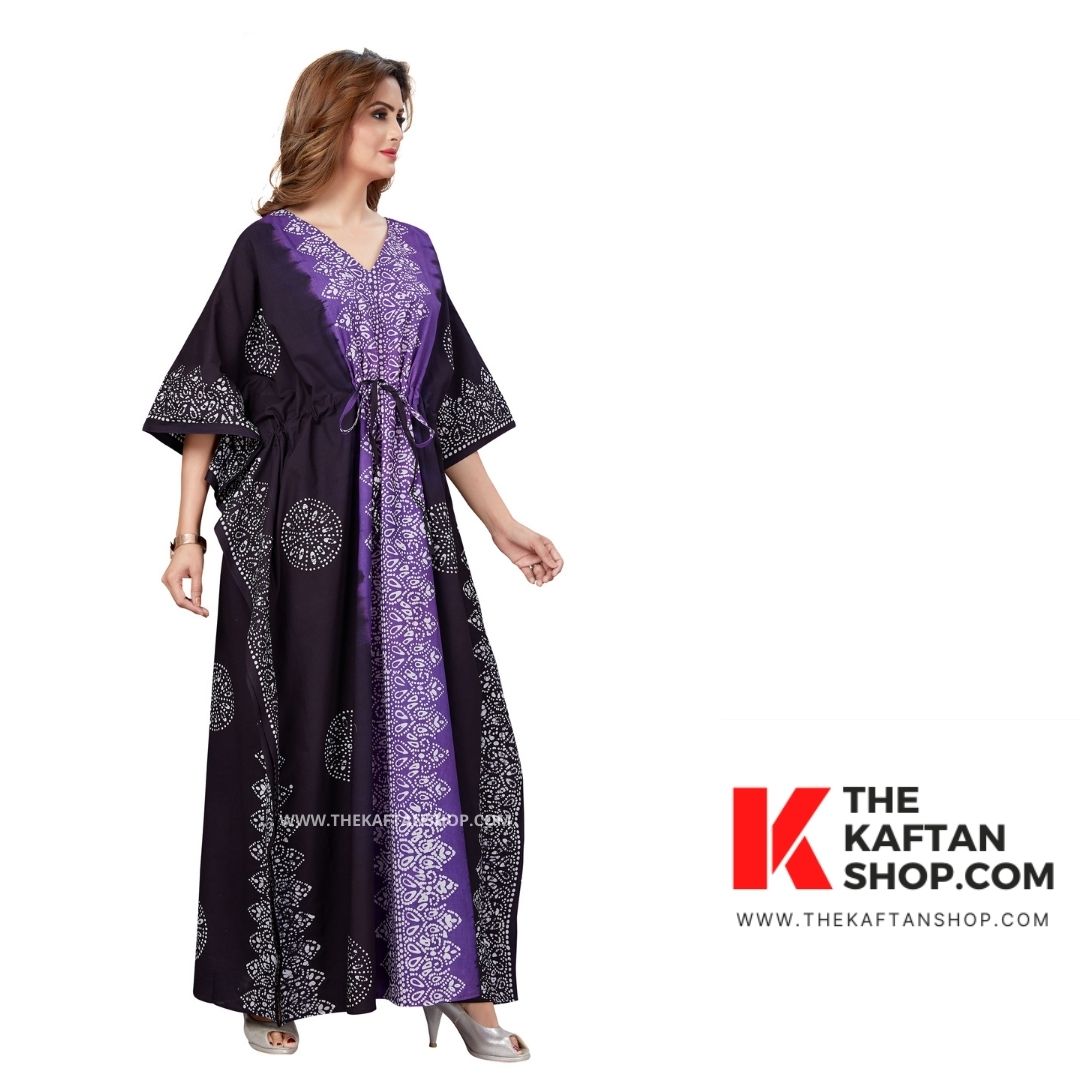 Purple Black Hand Dyed Batik Cotton Kaftan Dress - TheKaftanShop.com