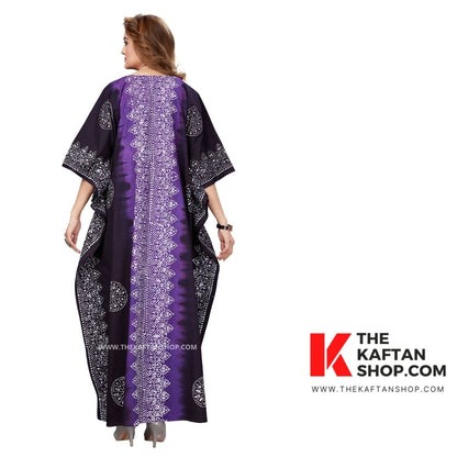 Purple Black Hand Dyed Batik Cotton Kaftan - TheKaftanShop.com