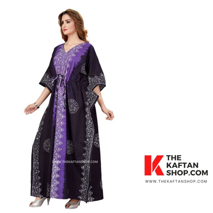 Hand Dyed Batik Cotton Kaftan - Purple Black Shaded | The Kaftan Shop