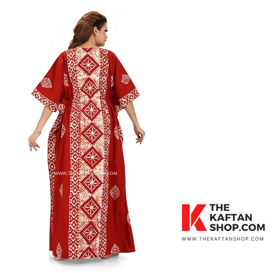 Red Diamond Design Hand Dyed Batik 100% Cotton Kaftan - The Kaftan Shop