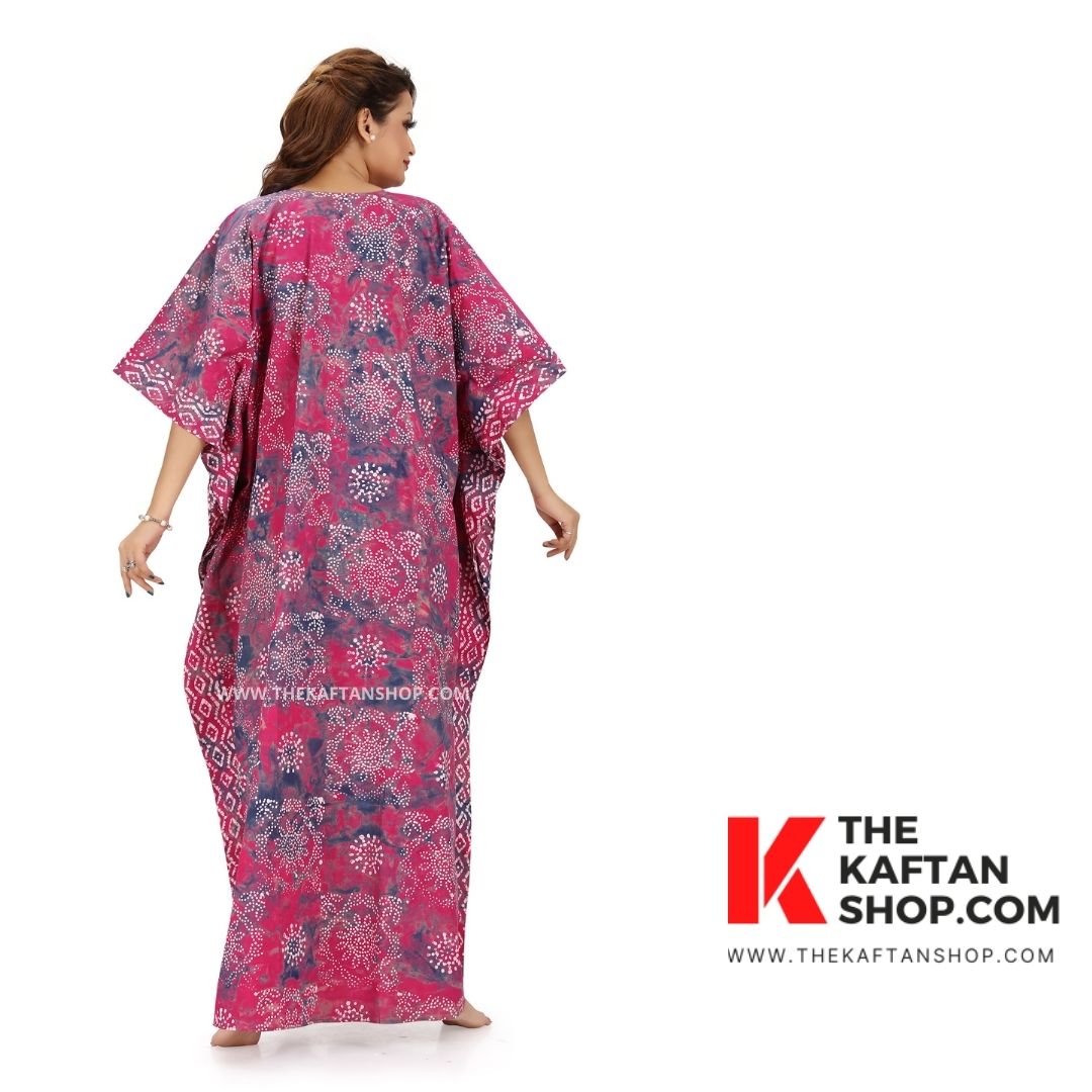 Hand-Dyed Batik Tie-Up Kaftan - Purple &amp; Pink Block Design | The Kaftan Shop