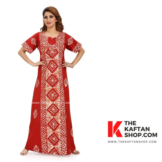 Red Diamond Design Hand-Dyed Batik 100% Cotton Night Gown