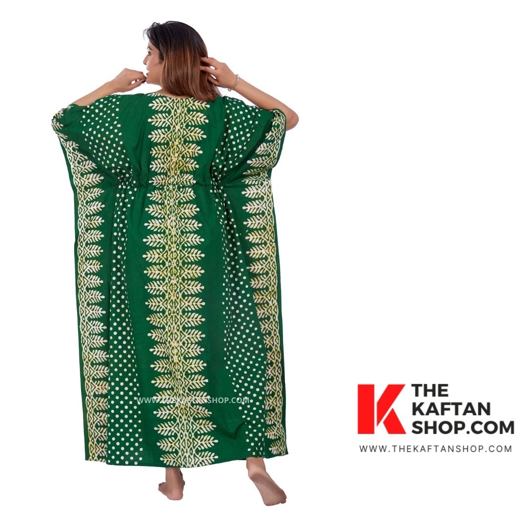 Green Dotted Hand-Dyed Batik Cotton Kaftan | The Kaftan Shop