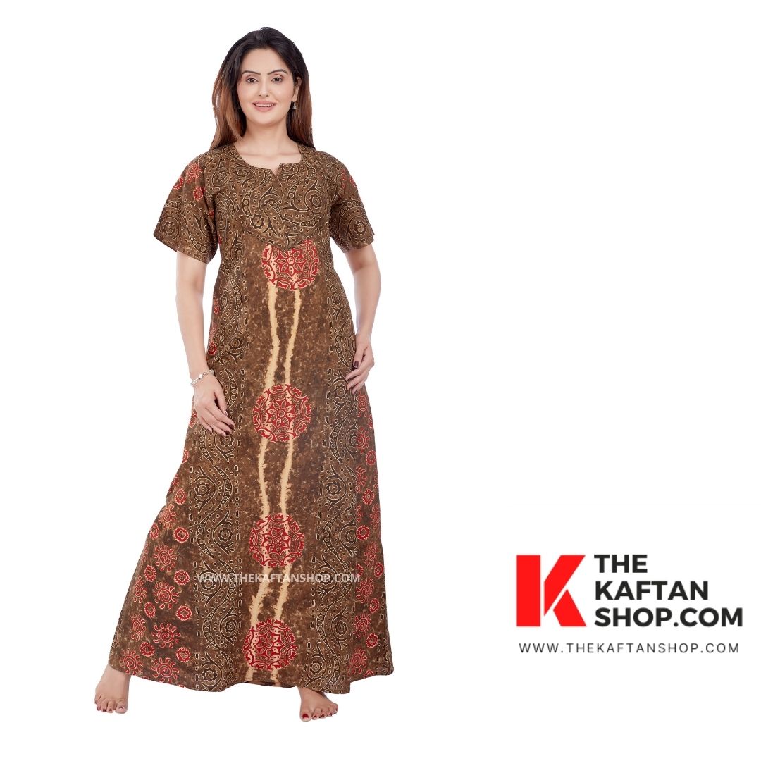 Shaded Brown Hand-Dyed Batik 100% Cotton Night Gown | The Kaftan Shop