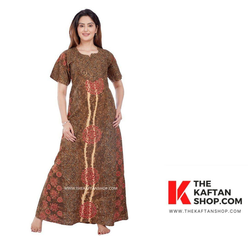 Brown S Design, Hand Dyed Batik Tie-up, 100% Cotton Night Gown - NG051