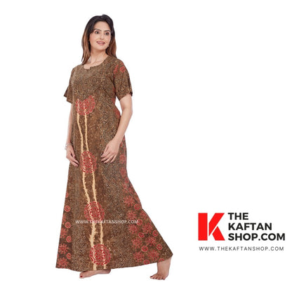 Shaded Brown Hand-Dyed Batik 100% Cotton Night Gown - The Kaftan Shop