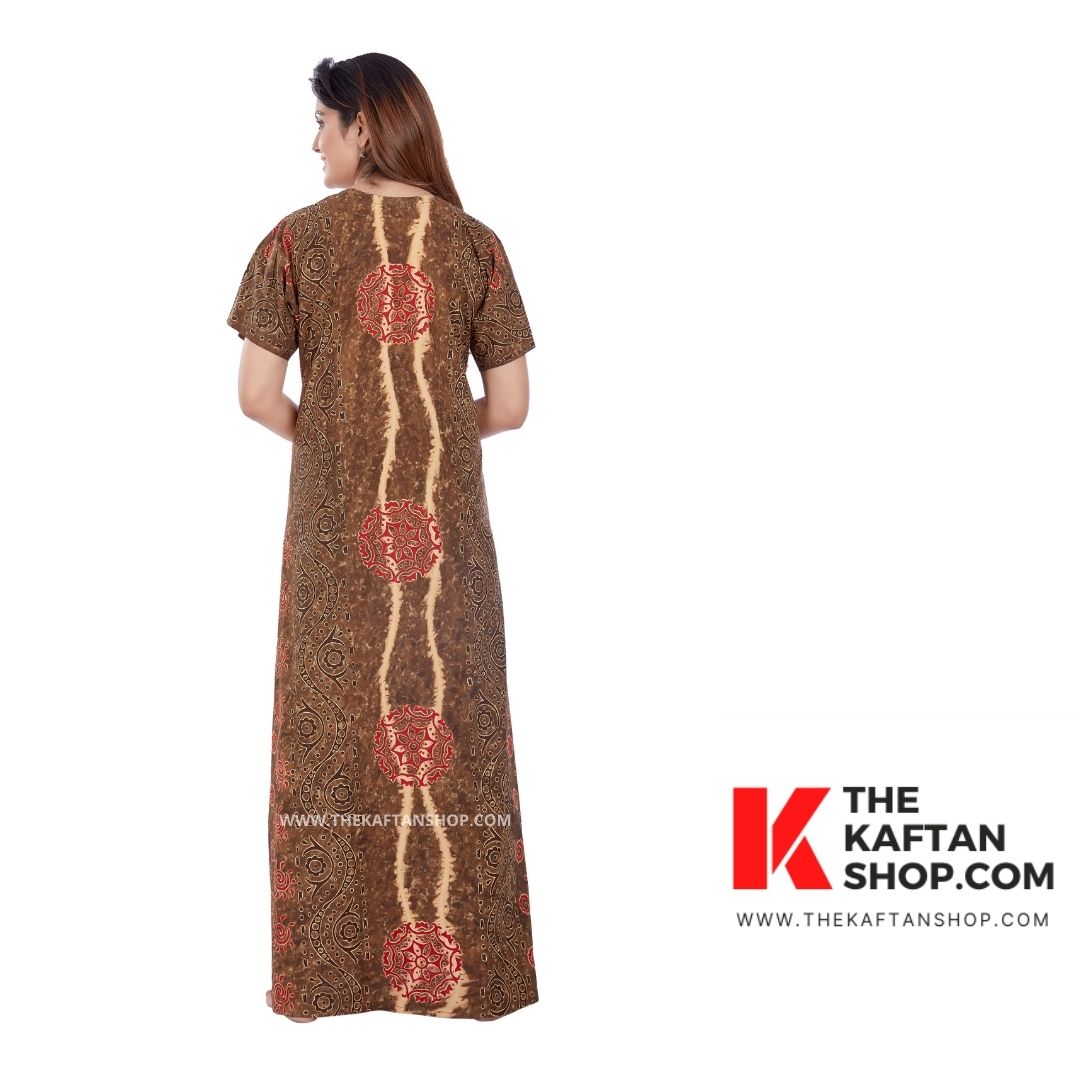 Shaded Brown Hand-Dyed Batik 100% Cotton Night Gown - The Kaftan Shop