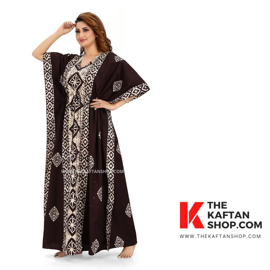 Brown Diamond Design Hand Dyed Batik 100% Cotton Kaftan - The Kaftan Shop