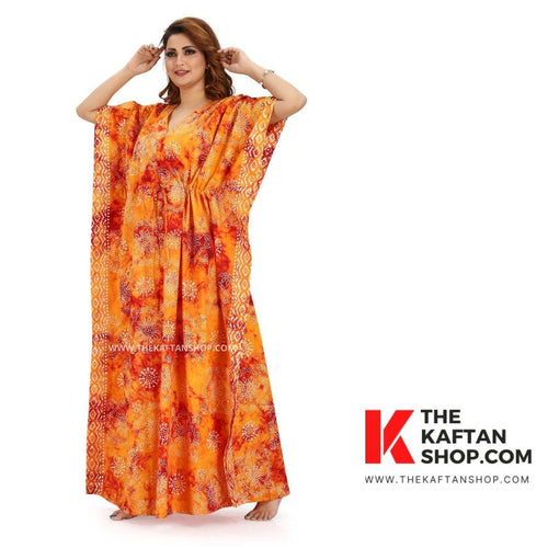 Red & Orange Block Design, Hand Dyed Batik Tie-up, 100% Cotton Kaftan - K065