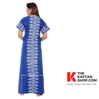 Dotted Blue Hand Dyed Batik Cotton Night Gown | thekaftanshop.com