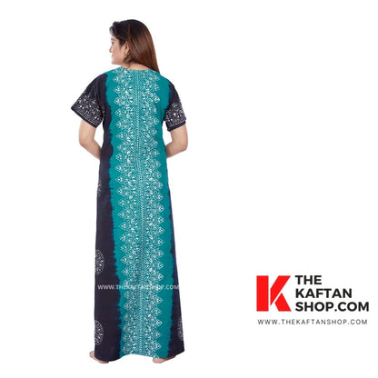 Shaded Aqua Blue &amp; Black Batik 100% Cotton Night Gown - The Kaftan Shop