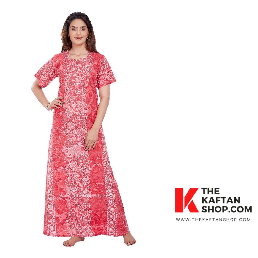 Pink Flowers Hand Dyed Batik Cotton Night Gown | The Kaftan Shop