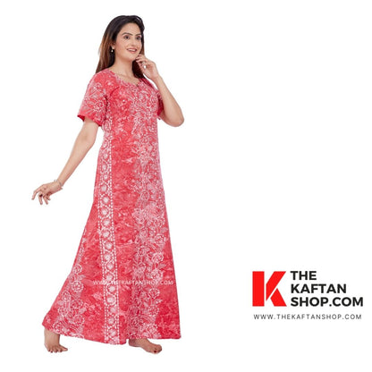 Pink Flowers Hand Dyed Batik 100% Cotton Night Gown | The Kaftan Shop