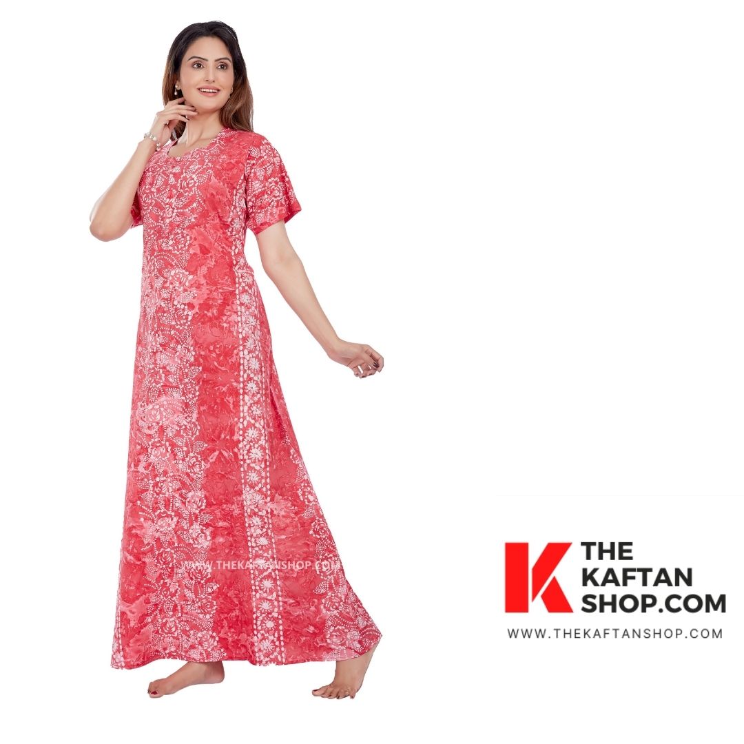 Pink Flowers Hand Dyed Batik Night Gown | 100% Cotton | The Kaftan Shop