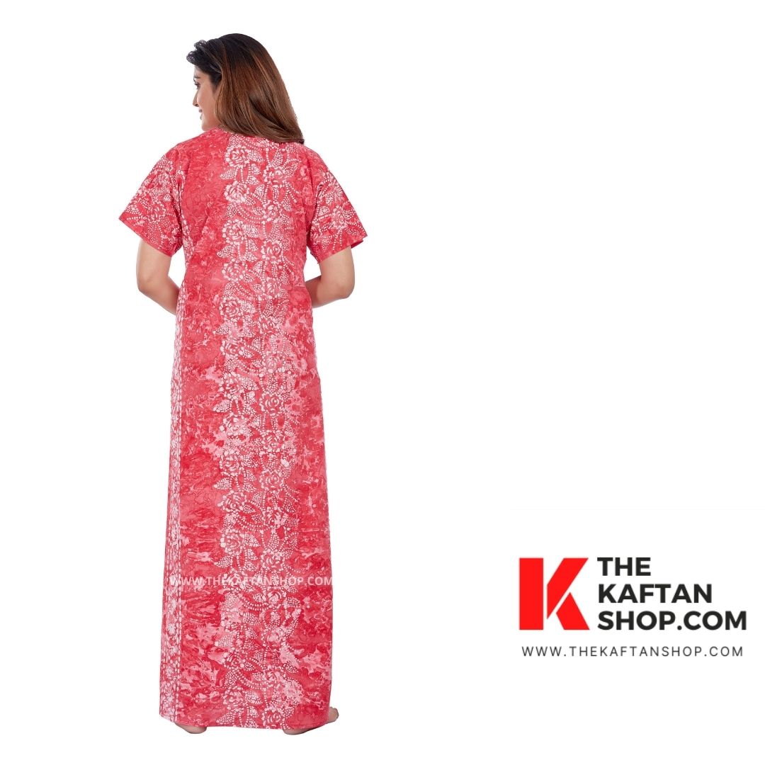 Pink Flowers Hand Dyed Batik Cotton Night Gown | The Kaftan Shop