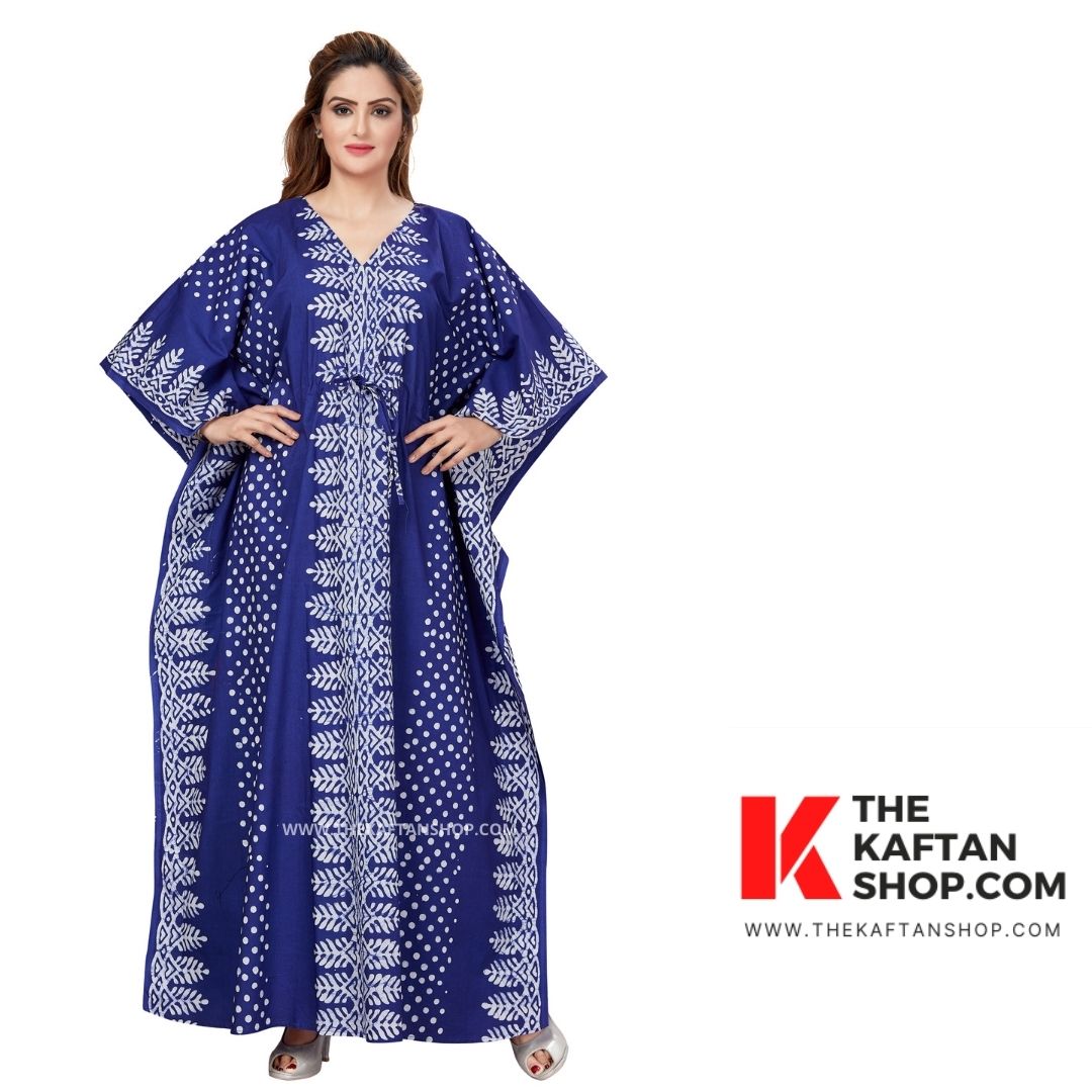 Blue Dotted Hand-Dyed Batik Cotton Kaftan | The Kaftan Shop