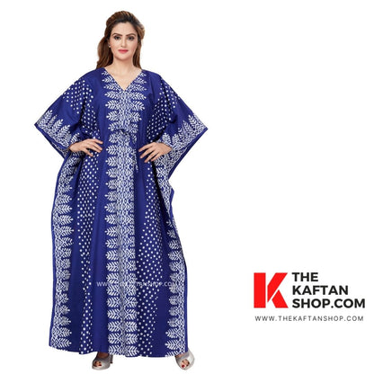 Blue Dotted Hand-Dyed Batik Cotton Kaftan | The Kaftan Shop