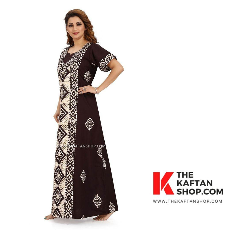 Brown Diamond Design, Hand Dyed Batik, 100% Cotton Night Gown - NG082