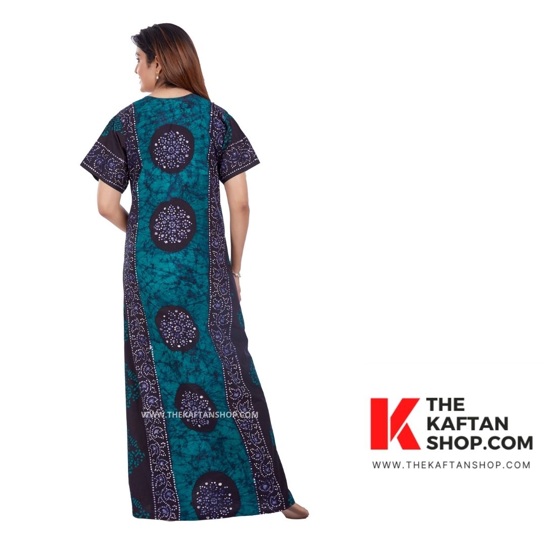 Turquoise Green Hand-Dyed Batik 100% Cotton Night Gown | The Kaftan Shop