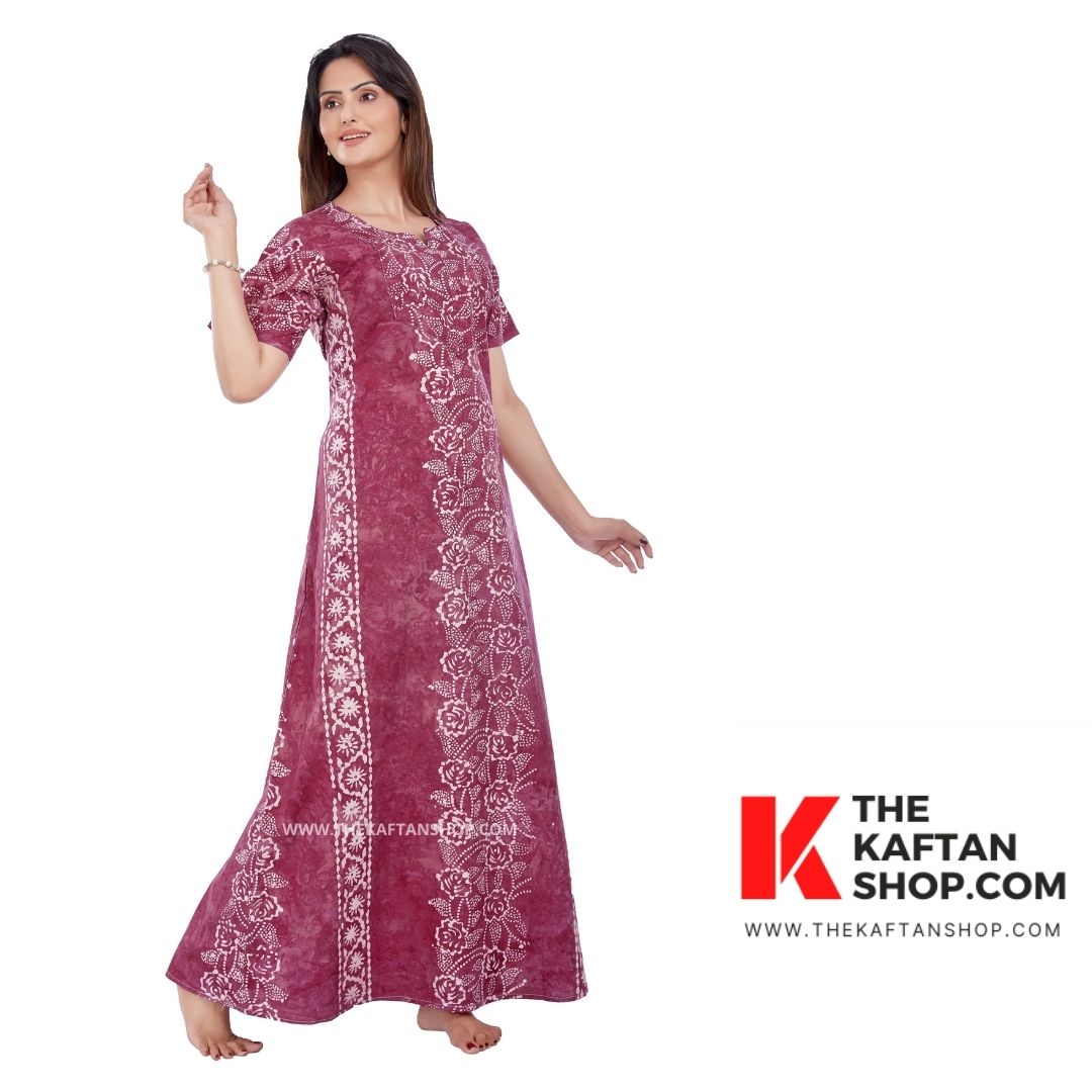 Rose Pink Hand-Dyed Batik 100% Cotton Night Gown - Buy Online | The Kaftan Shop