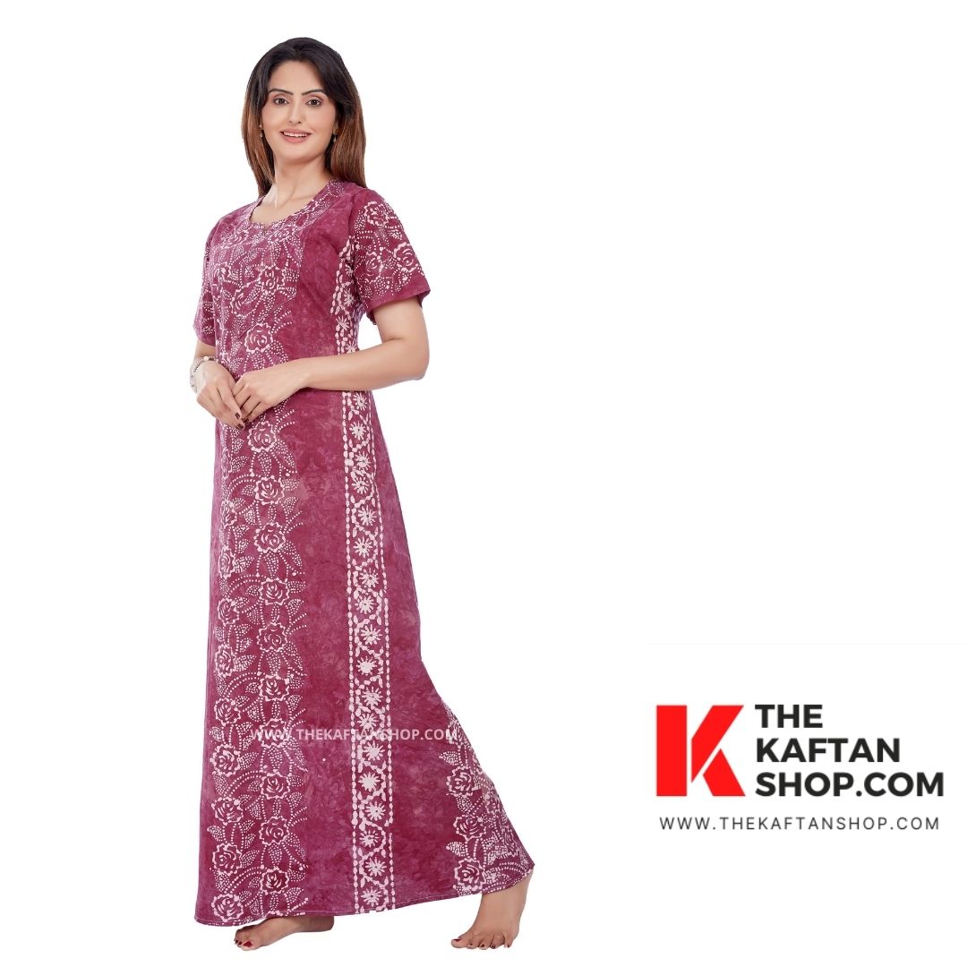 Rose Pink Hand-Dyed Batik 100% Cotton Night Gown - TheKaftanShop.com