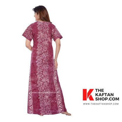 Rose Pink Hand Dyed Batik 100% Cotton Night Gown - The Kaftan Shop