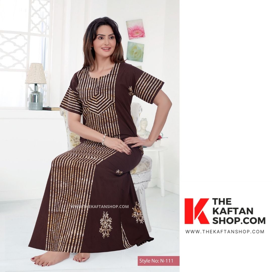 Coffee Brown Hand Dyed Batik Cotton Night Gown | The Kaftan Shop