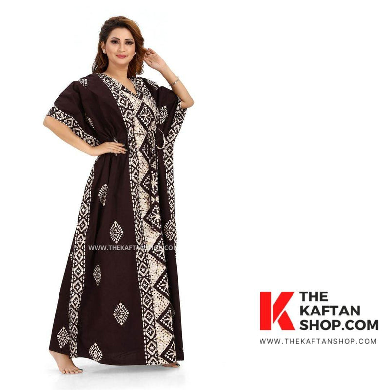 Brown Diamond Design, Hand Dyed Batik, 100% Cotton Kaftan - K082 - image 3