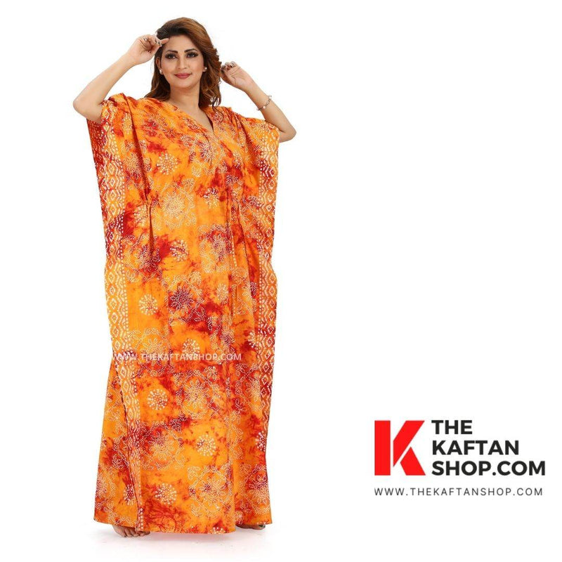 Red & Orange Block Design, Hand Dyed Batik Tie-up, 100% Cotton Kaftan - K065 - image 4