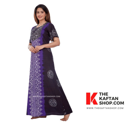 Purple &amp; Black Hand-Dyed Batik 100% Cotton Night Gown - The Kaftan Shop