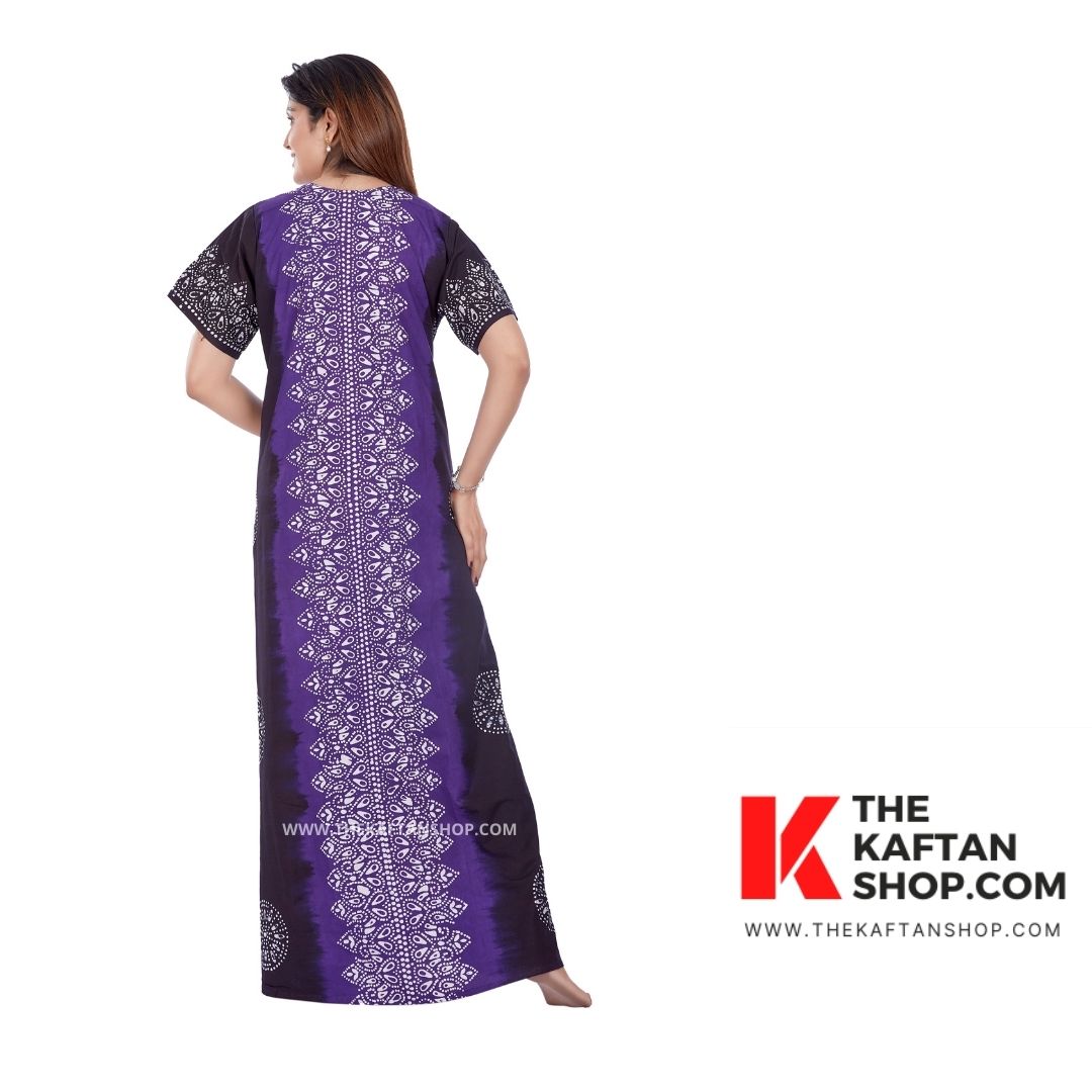 Violet and Black Hand-Dyed Batik 100% Cotton Night Gown | The Kaftan Shop