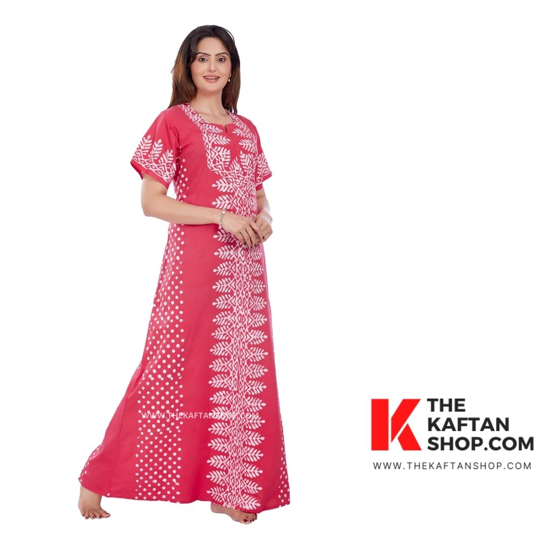 Hot Pink Hand-Dyed Batik Cotton Night Gown - The Kaftan Shop
