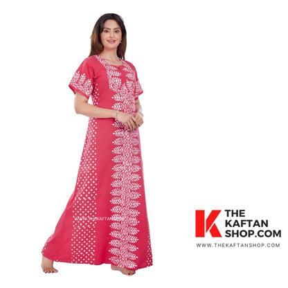 Hot Pink Hand-Dyed Batik Cotton Night Gown - The Kaftan Shop