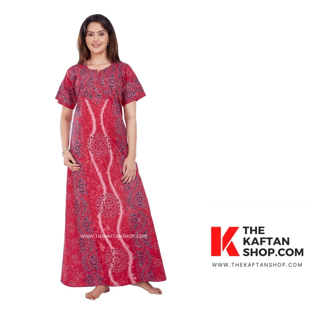 Pink S Design Hand Dyed Batik Tie-up Cotton Night Gown | The Kaftan Shop