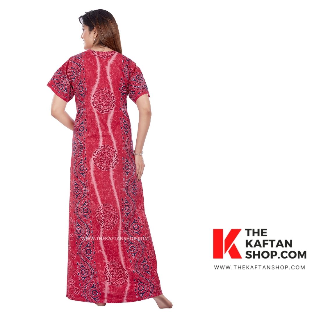 Pink S Design Hand Dyed Batik Tie-up Cotton Night Gown - The Kaftan Shop