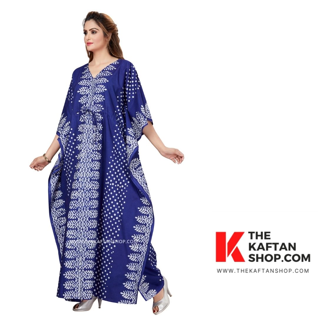 Blue Dotted Batik Hand-Dyed 100% Cotton Kaftan - TheKaftanShop