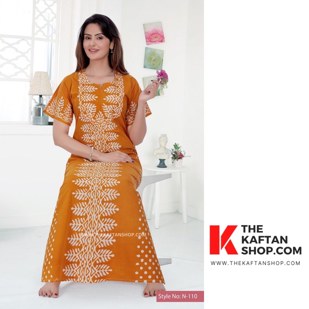 Summer Yellow Hand Dyed Batik 100% Cotton Night Gown - The Kaftan Shop