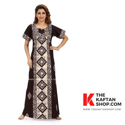 Brown Diamond Design Batik Night Gown - Hand Dyed, 100% Cotton | The Kaftan Shop