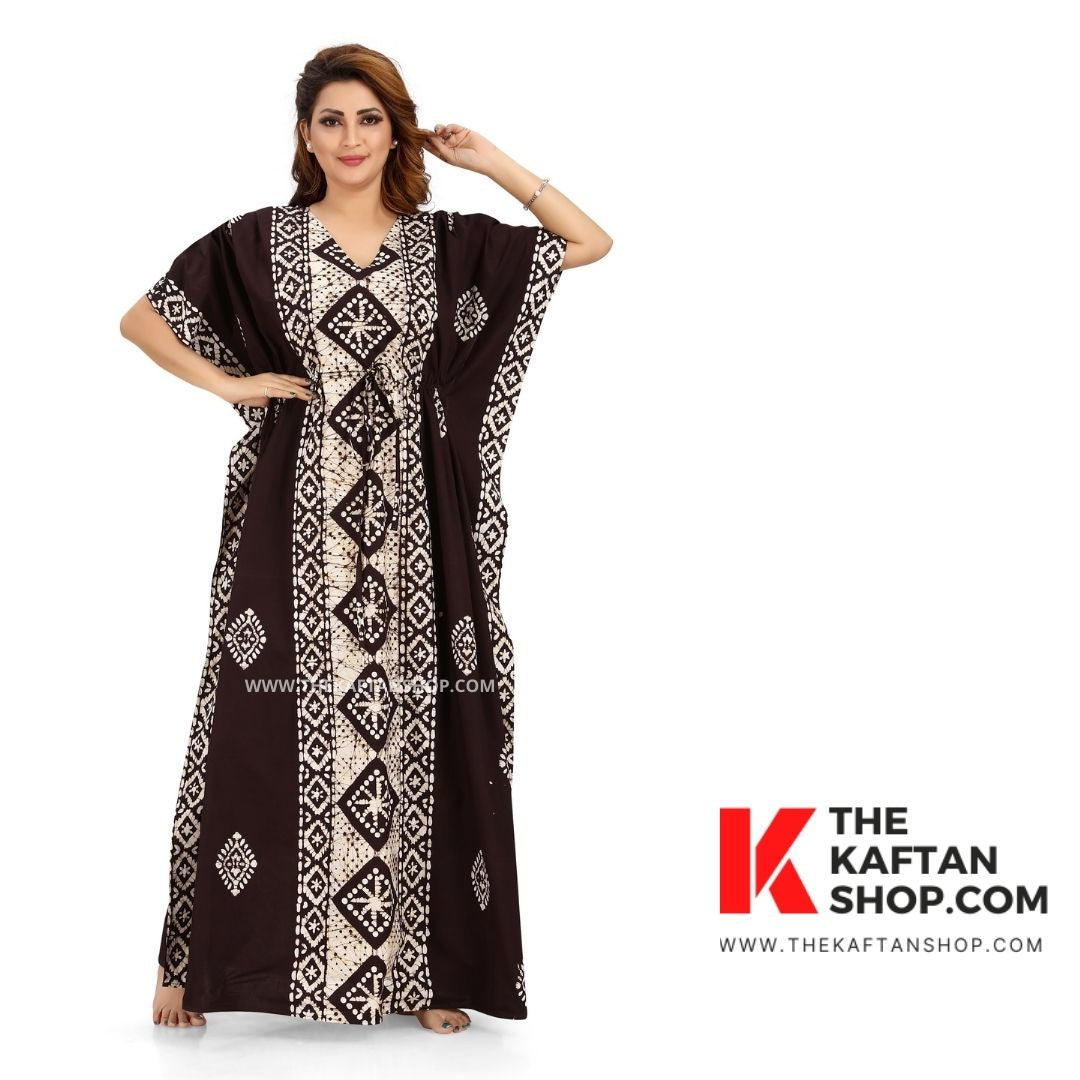 Brown Diamond Design Hand Dyed Batik 100% Cotton Kaftan - The Kaftan Shop