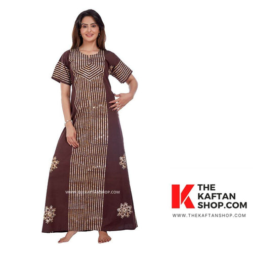 Coffee Brown, Hand Dyed Batik, 100% Cotton Night Gown - NG012