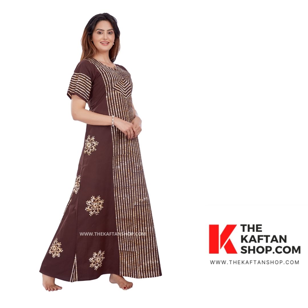 Hand Dyed Batik Night Gown in Coffee Brown | 100% Cotton | TheKaftanShop.com