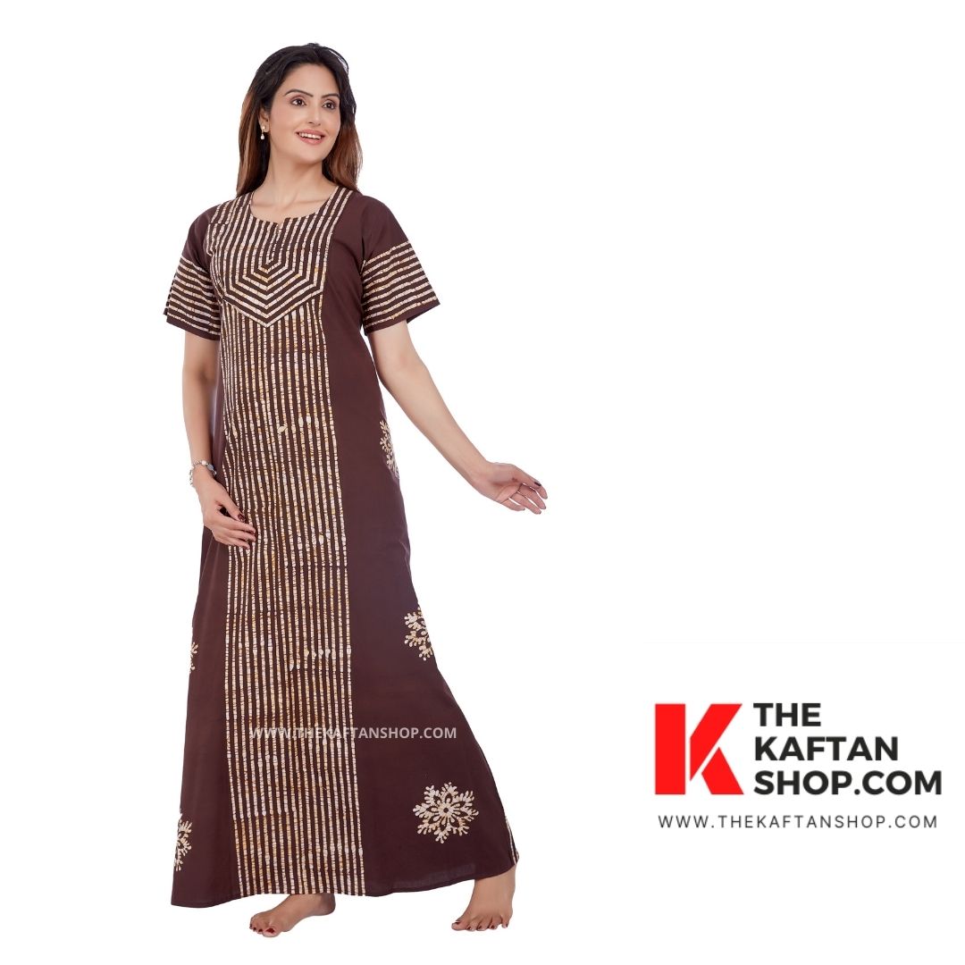 Coffee Brown Hand Dyed Batik Cotton Night Gown - The Kaftan Shop