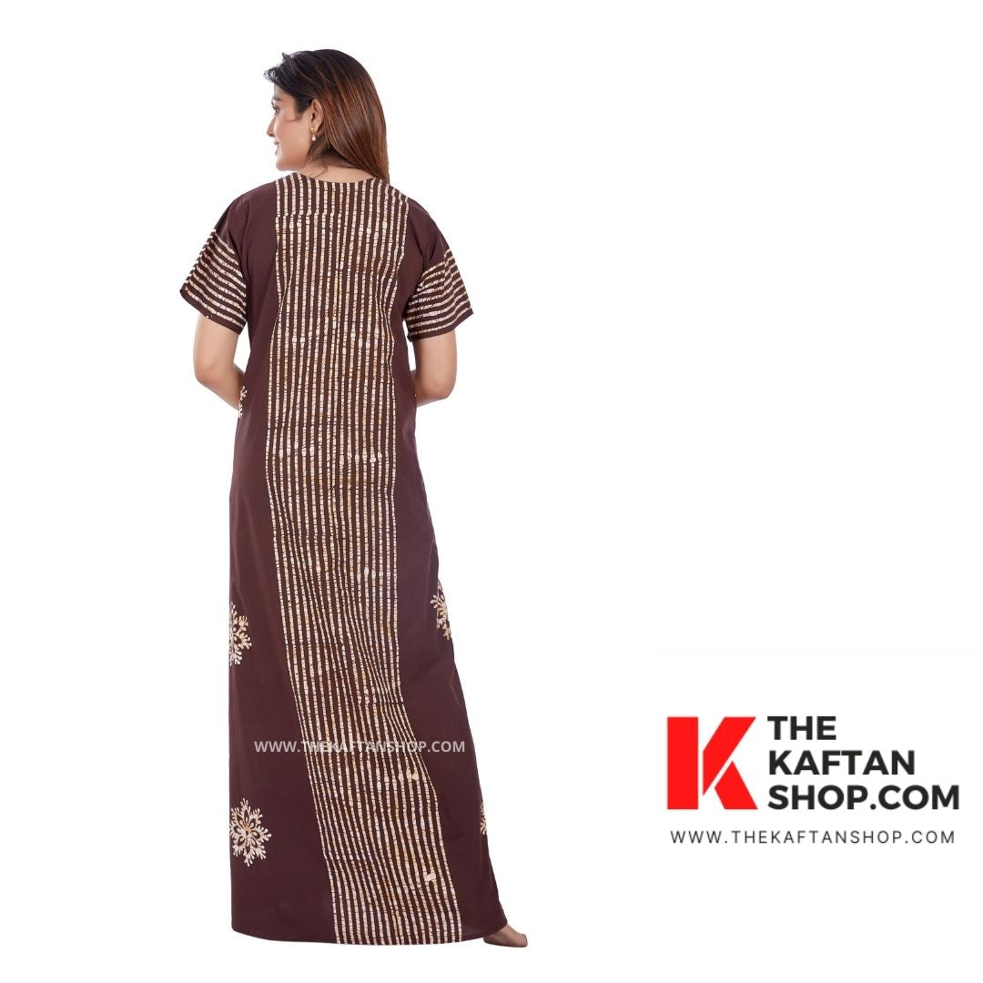 Coffee Brown Hand-Dyed Batik 100% Cotton Night Gown - The Kaftan Shop