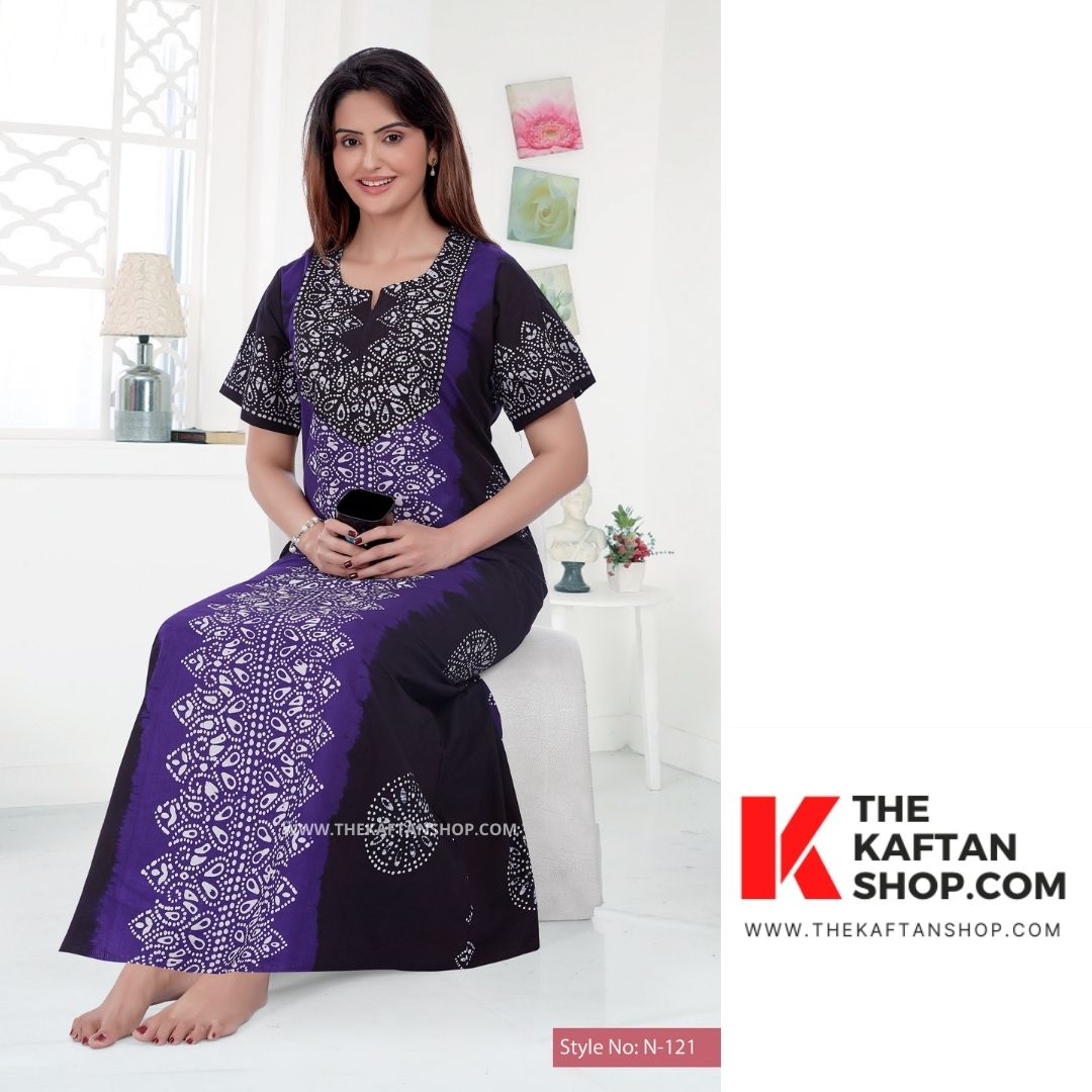 Violet &amp; Black Hand-Dyed Batik 100% Cotton Night Gown - The Kaftan Shop