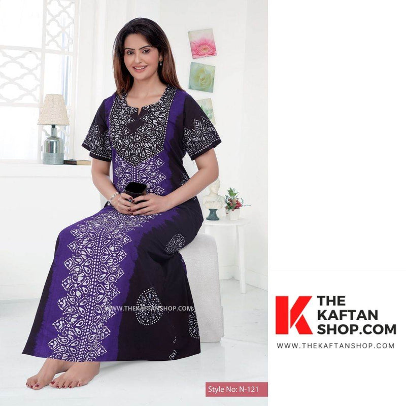 Purple & Black Shaded, Hand Dyed Batik, 100% Cotton Night Gown - NG041 image 6