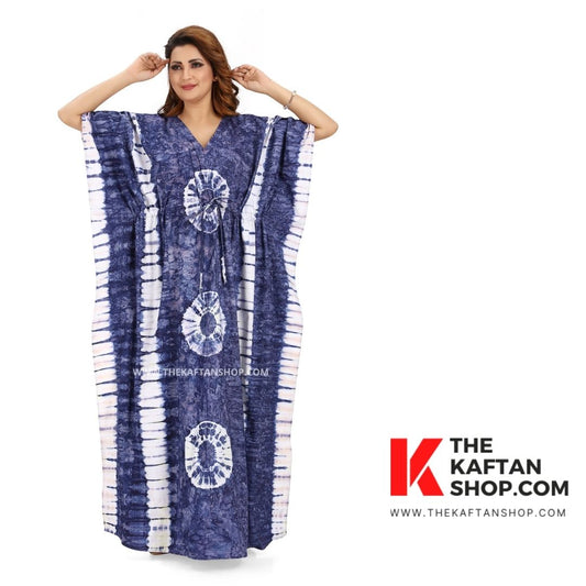 Premium Blue Round Tie-Dye Cotton Kaftan - The Kaftan Shop