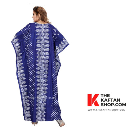 Blue Dotted Hand-Dyed Batik Cotton Kaftan - The Kaftan Shop